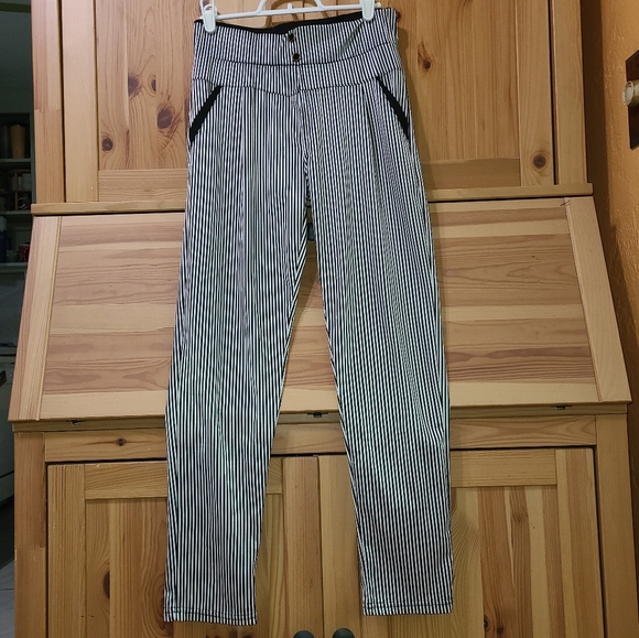 Navy Striped Stretchy Satin Pants - Picture 2 of 5